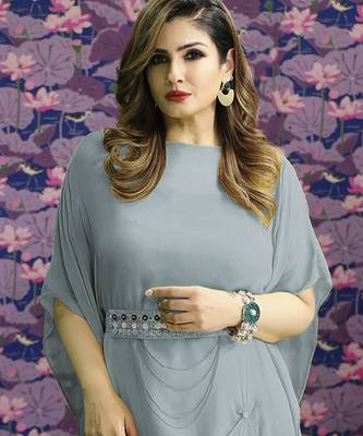 Blue georgette plain kaftan 2