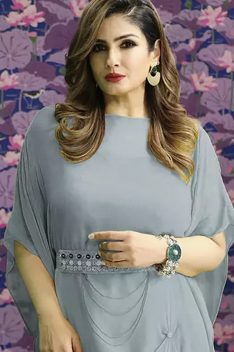 Blue georgette plain kaftan