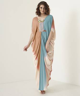 Multicolor georgette plain kaftan with neckline embroidery 1