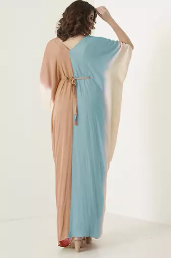 Multicolor georgette plain kaftan with neckline embroidery