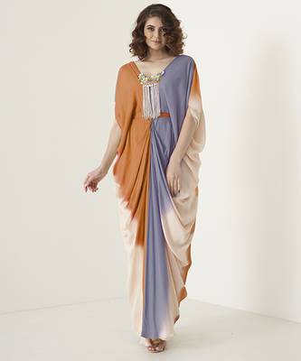 Multicolor georgette plain kaftan with embroidered neckline 1