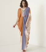 Multicolor georgette plain kaftan with embroidered neckline