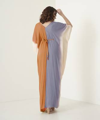 Multicolor georgette plain kaftan with embroidered neckline 2