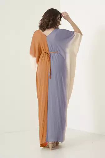 Multicolor georgette plain kaftan with embroidered neckline