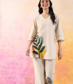 Off White Printed Cotton Flex Co-Ord Set