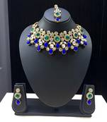 Blue and green  heavy necklace set with maangtika