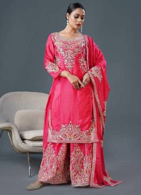 Pink Chinnon Silk Kurta Set for Women 1