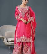 Pink Chinnon Silk Kurta Set for Women