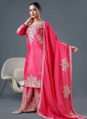 Pink Chinnon Silk Kurta Set for Women 4