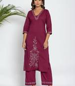 jam red embroidered cotton kurta sets