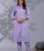 lily lavender printed cotton kurta sets