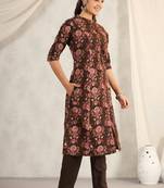 charcoal maroon printed cotton kurta sets