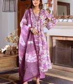 lilac purple printed cotton kurta sets