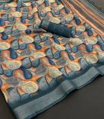 multicolor linen cotton digital print saree with tassel pallu 