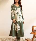 fern green printed cotton kurta sets