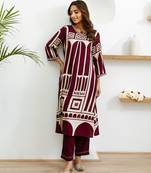 mulberry maroon printed cotton kurta sets