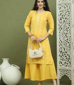 Lace work woven design straight kurta with palazzo