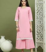 Lace work woven design straight kurta with palazzo