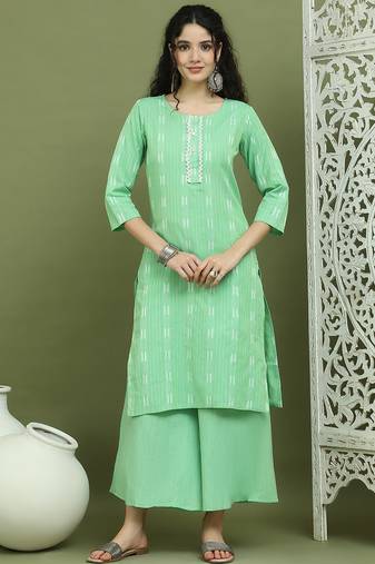 Lace work woven design straight kurta with palazzo