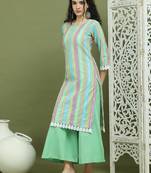Lace work woven design straight kurta with palazzo