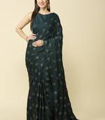 Teal green chiffon swarovski saree with embroidered blouse