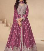 Magenta chinon with sequence embroidery semi stitched anarkali suit