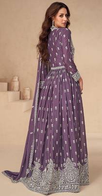 Dark purple chinon with sequin embroidery anarkali suit 3