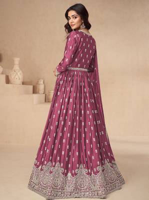Magenta chinon with sequin embroidery anarkali suit 2