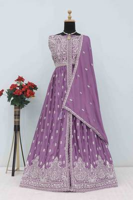 Dark purple chinon with sequin embroidery anarkali suit 4