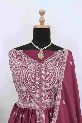 Magenta chinon with sequin embroidery anarkali suit 4