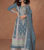 Grey silk embroidered semi stitched salwar suit