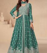 Green chinon with sequence embroidery semi stitched anarkali suit