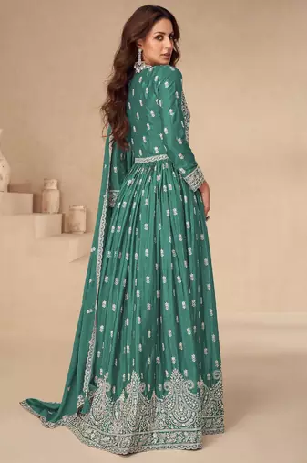 Green chinon with sequin embroidery anarkali suit