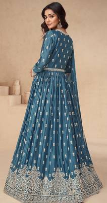 Teal chinon with sequin embroidery anarkali suit 3