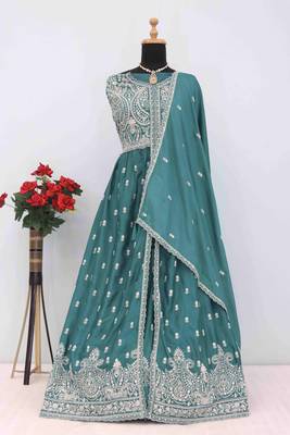 Green chinon with sequin embroidery anarkali suit 3