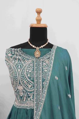 Green chinon with sequin embroidery anarkali suit 4