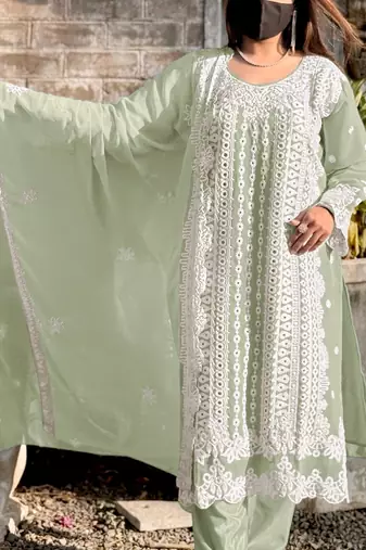 Pista fox georgette embroidered semi stitched salwar suit