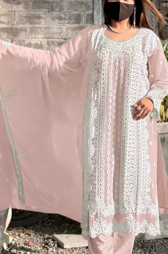 Baby pink fox georgette embroidered semi stitched salwar suit