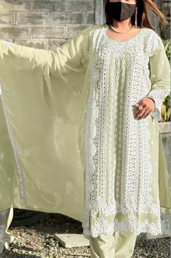 Light yellow fox georgette embroidered semi stitched salwar suit