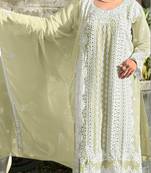 Light yellow fox georgette embroidered semi stitched salwar suit