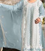 Sky blue fox georgette embroidered semi stitched salwar suit