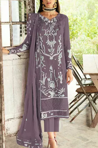 Lavender fox georgette embroidered semi stitched salwar suit