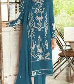 Teal fox georgette embroidered semi stitched salwar suit