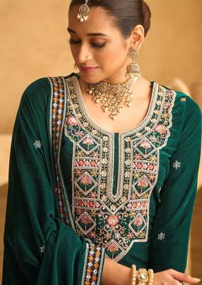 Green embroidered velvet salwar suit 2
