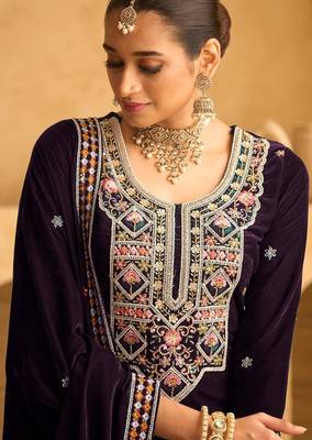Purple embroidered velvet salwar suit 2