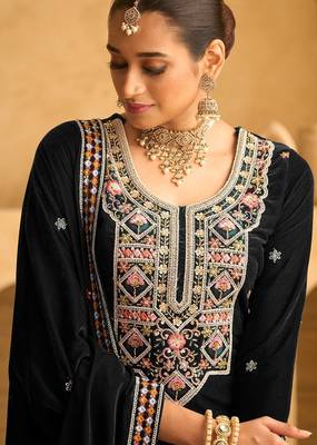 Black embroidered velvet salwar suit 2