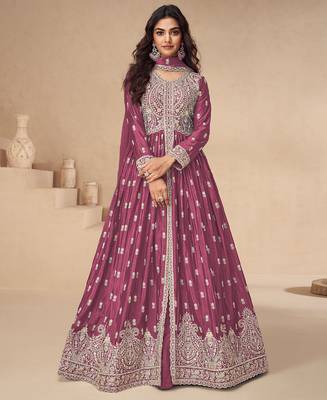  slit pink chinon anarkali set for women 1