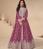  slit pink chinon anarkali set for women
