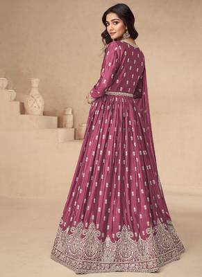 slit pink chinon anarkali set for women 2