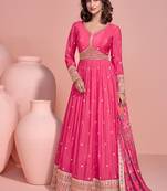 Pink chinon anarkali set for women